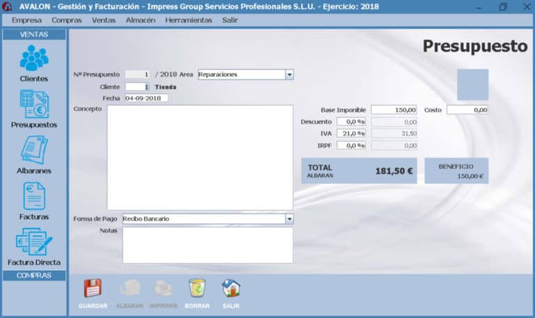 Avalon - Programa de gestión empresarial y facturación